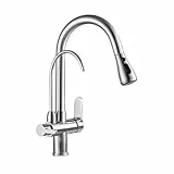 Küchenspüle Wasserhahn for Bar Bauernhaus Gewerbe, Wasserfilter Wasserhähne Küchenarmaturen, Doppelgriff Deck montiert Mischbatterie, 360 Grad drehbar, Wasser Pur(Silver)