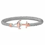 PAUL HEWITT Anker Armband Phrep Lite - Segeltau Nylon Damen Armband in Grau, Armband mit Anker Schmuck aus IP-Edelstahl (Roségold) in Größe S