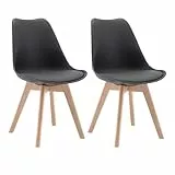 WOLTU Esszimmerstühle 2er Set, Skandinavische Küchenstühle mit Massivholz Beinen, Retro Design, Sitzfläche aus Kunstleder, bis 150 kg belastbar, Grau