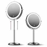 Fancii 8 Zoll beleuchteter Make-up-Spiegel mit Vergrößerung, 10-fach/1-fach – höhenverstellbar, wiederaufladbar, doppelseitiger LED-Kosmetikspiegel mit Licht und Ständer, 360° drehbar (Hailey)