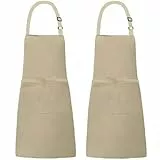XIEJINJIA 2er-Pack Verstellbare Canvas Schürzen mit 2 Taschen Kochschürze Kochen Backen Garten für Frauen Männer Beige
