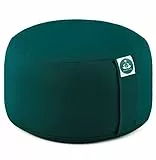 Present Mind Yogakissen Rund Extra Hoch (Sitzhöhe 20 cm) - Farbe: Smaragdgrün - Yogakissen Meditationskissen Hoch - Hergestellt in der EU - Waschbarer Bezug - 100% Natürliches Yoga Sitzkissen