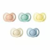 Nuby – Set mit 5 kiefergerechten Saugern und Schnullern aus weichem Silikon | 3 Modelle für Tag und Nacht | 2 leuchtend im Dunkeln | BPA-frei | Brustähnliche Form | Für 6–18 Monate