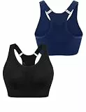 Litherday 2er Pack Sport BH Damen Starker Halt Push Up Sports Bra Atmungsaktiv Racerback Sport-BHS Sportunterwäsche für Damen Abnehmbar Gepolstert für Fitness Yoga Training Schwarz+Dunkelblau XL