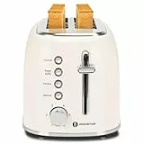 Aigostar Toaster 2 Scheiben, Retro Edelstahl Creme, 4 Funktionen (Bagel/Auftauen/Aufwärmen/Abbrechen), Extra Breite Toastschlitze, 6 Bräunungsstufen, Liftfunktion, 800W. Retro Cream
