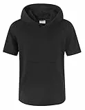 Spring&Gege Leichter Kurzarm-Kapuzenpullover für Jungen, lässig, einfarbig, mit Tasche, Schwarz, 13-14 Jahre