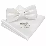 JEMYGINS Fliege Herren Weiß 3 Satin Zweifach Gefaltet und Einstecktuch mit Manschettenknöpfe Sets(17)