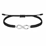 J.Endéar Infinity Armband Silber 925 für Damen Mädchen, Handgefertigte Geflochtene Filigrane Kordel Verstellbares Armband, Unendlichkeitszeichen Schmuck Geschenk, Schwarz