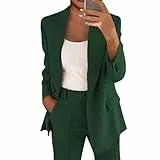 DHYUEN Hosenanzug Damen Elegant 2 Teiler Slim Fit Loungewear Leinen Set Sommer Business Trainingsanzug Jogginganzug Zweiteiler Lang Party Outfit (D-Green, L)