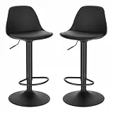 EUGAD Barhocker 2er Set, für Bar Küchen & Esszimmer, 360° drehbarer höhenverstellbar, Barstuhl mit Rückenlehne Fußstütze, aus PU, Schwarz