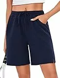 Leversic Bermuda Shorts Damen Kurze Sporthose Sweathose Sommer Hosen Lässige Shorts Jogginghose Gym Yoga Fitness, 703-Dunkelblau, M
