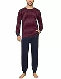Aseniza Schlafanzug Herren Lang Pyjama Baumwolle Winter Pyjamas Gestreift Langarm Hausanzug Zweiteilige Schlafanzüge für Männer mit Elastischem Bund und Taschen
