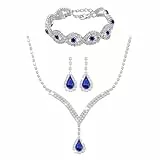 TTPSRY 3 Stück Schmuck Set Halskette Ohrhänger Armbänder mit Zirkonia Silberkette Kette mit Anhänger Damen Schmuckset Brautschmuck Hochwertiges Geschenk für Mädchen Frauen (Blau)