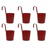 Cabilock Hängende Blumentöpfe Rot Metall Blumentopf Aufhängen Abnehmbar Haken Rustikale Eisen Kunst Balkontopf 6 Stück Sukkulenten Pflanzen Behälter Balkon Garten Dekoration