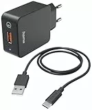 Hama Schnellladegerät, mit Ladekabel USB C, 19,5W (Set, Qualcomm Quick Charge 3.0, USB Ladegerät, für Handy, Smartphone, Tablet, Power Pack, Ladekabel Typ C Ladegerät, schnellladen, klein) schwarz
