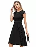 Odizli Cocktailkleid Damen Elegant Kurzarm Spitze Rüschen Chiffonkleid Hochzeitsgast Festlich Hochzeit Kurz Abendkleid Brautjungfernkleider Ballkleid Abschlusskleid Jugendweihe Kleider Schwarz S