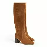 Coutgo Damen kniehohe Stiefel mit klobigem Absatz, Wildleder, runder Zehenbereich, Herbst, Winter, hohe Stiefel mit seitlichem Reißverschluss, Braun, 39 EU