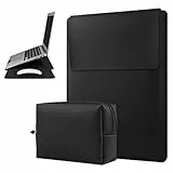 HoYiXi 13 14 Zoll Laptop Hülle wasserdichte Leder Tasche mit Verstellbarem Ständer Kompatibel mit MacBook Pro 14 Zoll 2021/MacBook Air 13 Zoll M1 2021-2018/MacBook Pro 13 Zoll 2021-2016, Schwarz