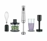 SEVERIN Kabelloser Stabmixer mit Premium-Set, abnehmbarer Mixstab, mit Pürierstab, Multizerkleinerer, Mixbehälter, Kartoffelstampfer & Schneebesen, schwarz/Edelstahl-gebürstet, SM 3775