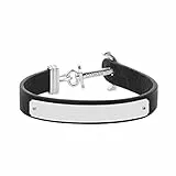PAUL HEWITT Armband mit Gravur Signum - Personalisierteres Leder Armband Herren (Schwarz) individuelle Wunschgravur mit Anker Schmuck aus IP-Edelstahl (Silber)