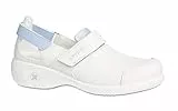 Oxypas Arbetsschuhe aus Leder - SALMA - Sicherheitsclog für Damen, rutschfeste und Bequeme Schuhe ideal für Krankenhaus und Pflege, Weiss Blau, 37 EU