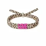 Generisch Leo Armband, Ibiza Style, Leopardenmuster Wickelarmband verstellbar, Freundschaftsarmband, Selfmade, Boho, Festival (Beige-Braun LOVE pink Perle silber)