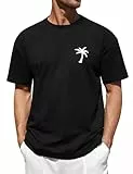 Svanco Herren Sommer Oversize T-Shirt, Baumwolle Locker Kurzarm Shirt, Palm Gemustert Casual Top mit Rundhal