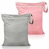 Maxmoc 2 Stück Nassbeutel,Wetbag Schwimmsachen,Wiederverwendbare Nasstasche Reise 36x30cm,Wasserdicht Wäschesack mit Reißverschluss,für Windeln Badeanzüge Strandtücher Schmutzige(Grau + Rosa)