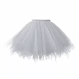 Hanpceirs Damen Karneval Kostüm Tüllrock 1950er Vintage Tüll Petticoat Rock Ballett Bubble Tutu Silber 2XL