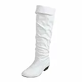 Kniehohe Stiefel Damen Mit Absatz - Lederstefel Rundzehe Reitstiefel Langschaft Schlupfstiefel Weich Bequem Pu-Leder Stiefel Elegant Hohe Stiefel Elegant Abendschuhe Bequem Damenstiefel