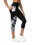 Evievit Sport Leggings Damen 3/4 Lang, Sporthose mit Taschen, Laufhose, Gym Leggings, Mehrfarbig, S