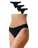 Snocks Tanga Damen aus Bio-Baumwolle (3er Pack) - String Damen Klassisches Design - Angenehmes Tragegefühl ohne Einschneiden - Unsichtbare Unterwäsche im Alltag - Schwarz - XL