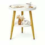 MOHQZA Beistelltisch Rund, Couchtisch Klein mit 2 Ablagen, Kleiner Runder Tisch Einfach zu Montieren (H48X Ø40 cm), Beistelltische für Wohnzimmer Schlafzimmer (Weiß)