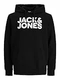 JACK & JONES Herren Hoodie Kapuzensweatshirt JJ Ecorp Logo Sweat Hood, Farbe:Schwarz, Artikel:- Black, Größe:2XL