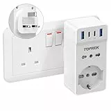 TOPREK Amerikanischer Steckdosenadapter mit 4 USB, US-Adapter mit 1 IT-Steckdosen & 1 Schuko, Amerikanische Steckdose Italienischer Adapter für England Großbritannien Irland usw., Typ-G-Stecker