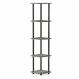 Furinno Eckregal mit 5 Ebenen, Holz, Eiche Grau/Schwarz, 29.46 x 29.46 x 146.56 cm