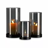 Staymoment Windlicht Glas Windlichter Schwarz: 3er Set Windlicht Outdoor Tischdeko Glaszylinder Kerzenhalter Metall Modern Deko Wohnzimmer Badezimmer Terrassen Windlichter Draußen und Drinnen Teelicht