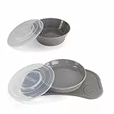Twistshake Babygeschirr-Set Mini + Schüssel | Baby-Saugnapfplatte + Baby-Tischset (31 x 17 cm) + Schüssel | BPA-frei | Essenstrainingsteller | Grau