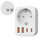 Denlane Adapter Japan, 5 in 1 Reiseadapter China mit 1 AC & 2 USB-C & 2 USB-A (17W), 2-Polig Typ A Stecker für USA, Kanada, China, Japan,Thailand, Mexiko, die Philippinen - Reisestecker Typ A