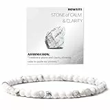 Uwiyo Echtes Naturstein Armband, 4mm Edelstein Armband Perlenarmband Yoga Armbänder Kugelarmband für Damen Mädchen Geschenk für Geburtstag Muttertag Weihnachten (Howlith)