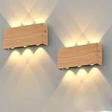 Lampop Wandleuchte Akku Innen 2 Stück RGB LED Wandleuchte ohne stromanschluss 5200mAh Wandlampe Kabellos Dimmbar mit Fernbedienung Touch Control Magnetisch für Wohnzimmer Schlafzimmer Flur Holzfarbe