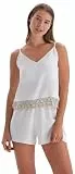 Dagi Women's Ecru V-Neck Floral Slim Fit Camisole Set, Ecru,M
