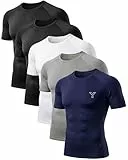 YESWEL 5 Pack Funktionsshirt Herren, Kompressionsshirt Männer Kurzarm, Atmungsaktiv Schnelltrocknendes T-Shirt Männer, Laufshirt Baselayer Sportshirt für Fitness & Gym (Multicolor01, L)
