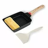 Tamagoyaki Pfanne - Japanische Omelettpfanne, Aluminium Antihaftpfanne, 19×15 cm, Antihaftbeschichtung, mit Silikon-Pfannenwender, für Alle Herdarten Geeignet, für Tamagoyaki, Omelett, Pfannkuchen
