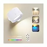 Wandleuchte Innen, Wandlampe mit RGB-Ambiente-Beleuchtung mit Fernbedienung Led Wandleuchte Innen 1-Stunden-Timer-Funktion 360° drehbare Touch Control Wandlampen Kabellose Auf- und Abwärtslicht