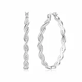 SENTERIA Creolen Silber 925 für Damen Hypoallergene Funkelnde Strass Ohrringe Silber Große Leichtgewicht Twisted Ohrringe Silber mit Kubischem Zirkonia 50MM