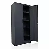 Ondis24 Aktenschrank, Mehrzweckschrank, Schloss, verstellbare Ablagen, Stabil, belastbar, Doppeltüren mit Türmagnet und Griffen Robust, werkzeugschrank, Büro, Werkstatt, Garage (Anthrazit, 170)