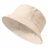 TOMEEK Fischerhut Herren Bucket Hat Damen Sonnenhut Reversibel Fischerhüte Baumwolle Sommerhut Unisex Anglerhut Doppelseitig Freizeithut Faltbar Einfarbige(Beige,M)