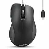Perixx PERIMICE-221C Kabelgebundene Ergonomische Maus mit USB Typ-C Anschluss - 1,5 Meter Kabel - Optisches 1000 DPI Design - Schwarz