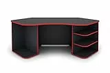byLIVING Schreibtisch THANATOS/Gaming-Tisch in Anthrazit mit Kanten in rot/Eck-Scheibtisch mit viel Stauraum und XXL Tischplatte/Computer-Tischr/PC/Arbeits-Tisch / 198x76x85cm (BxHxT)